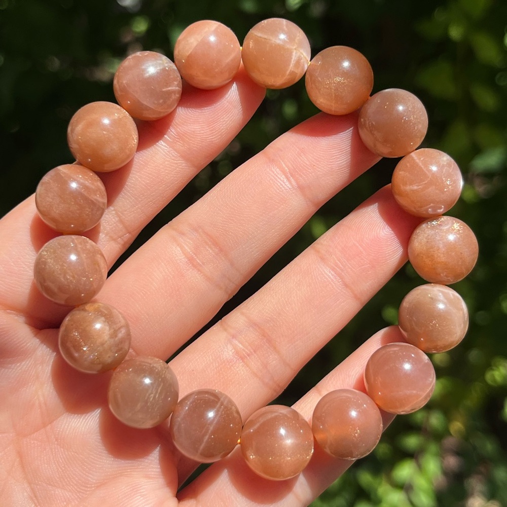 12.5mm stretchable flashy peach moonstone bracelet
